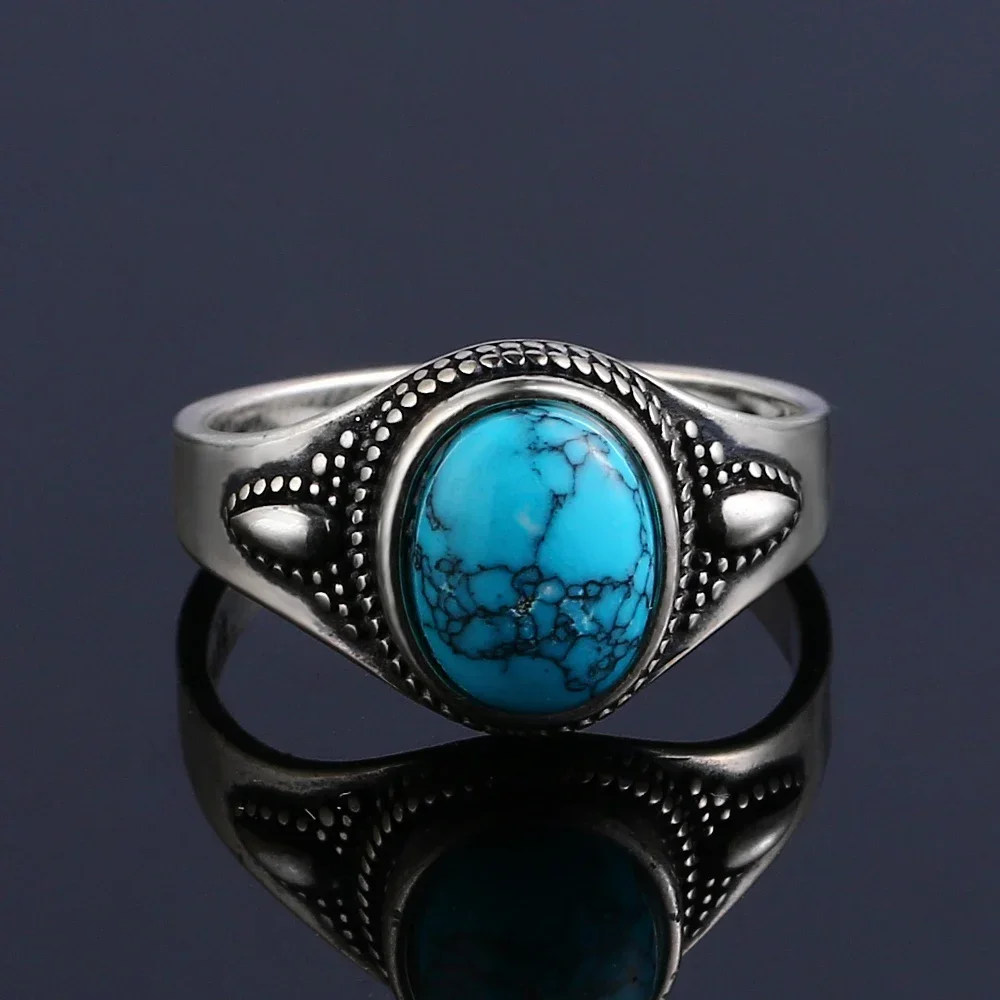 Natural Turquoise Rings for Women Men Sterling Silver 925 Ring Engagement Party Finger Ring Gift Vintage Fine Jewelry