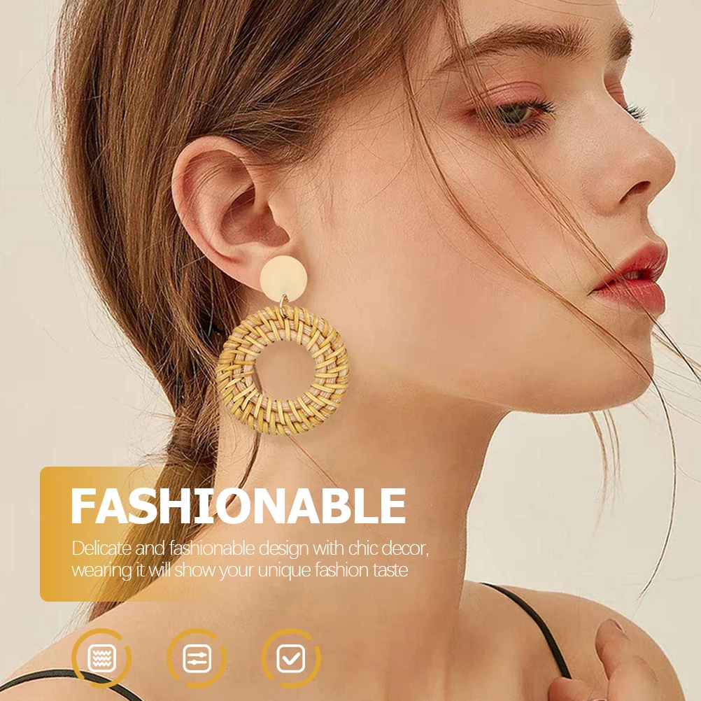 

Rattan Woven Earrings For Women Stylish Decorative Ear Jewelry Lightweight Dangling Earrings Party Casual Wear Gift