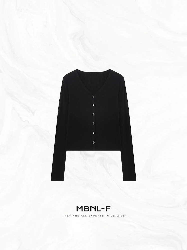 

Вязаный кардиган MBNLF с V-образным вырезом на одной пуговице, простой дизайн, весенняя мода, женский свитер XMXSY33
