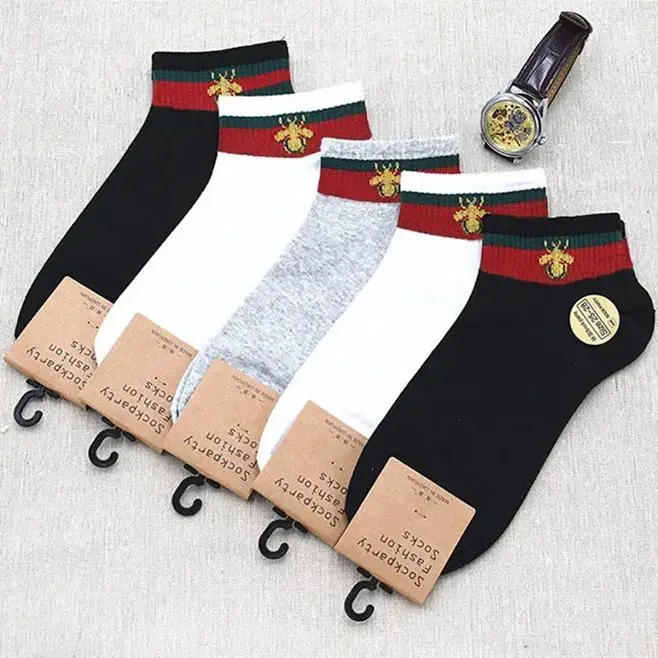 Calcetines de tubo bajo de algodón puro para hombre y mujer, transpirables y absorbentes de sudor, bordados para pareja