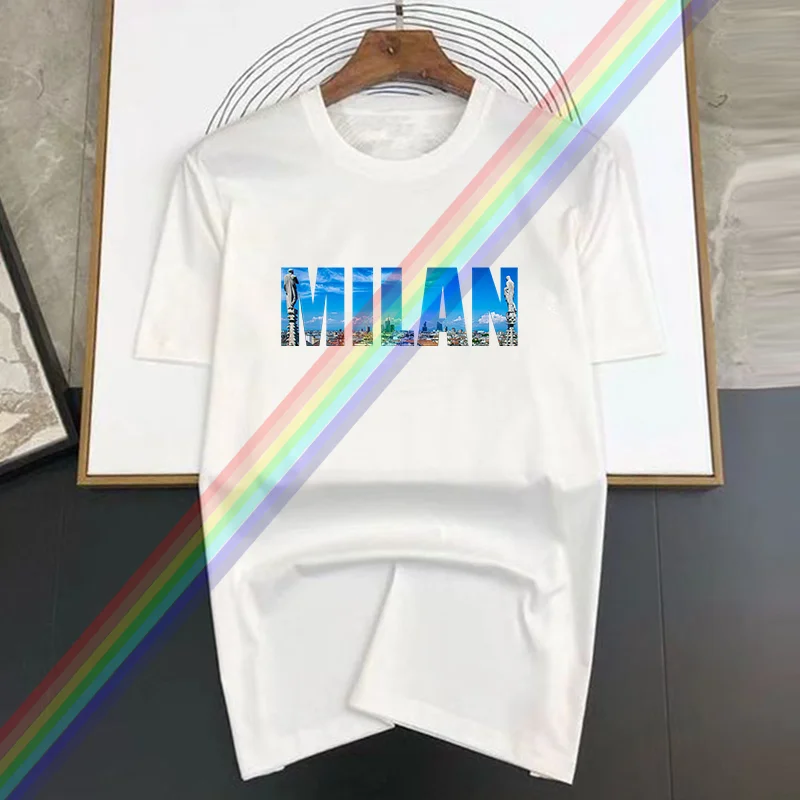 Summer Milan printed men's T-shirt Luxury casual letter printed crew collar short sleeve solid color graphic T-shirt Harajuku