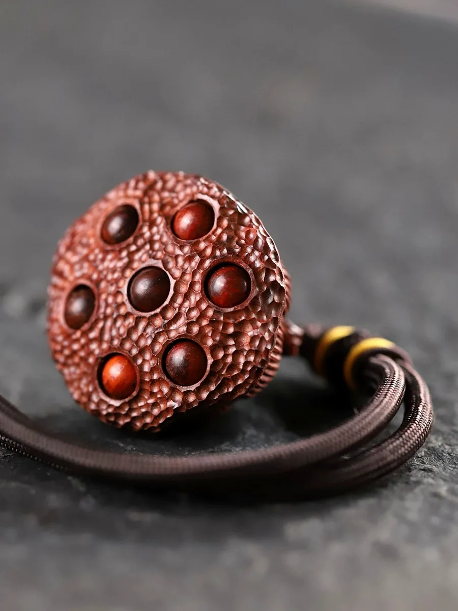 

Retro Pomeanate Seed Carving Little Le Purple Sandalwood Handheld Piece PU Leather Bag Pendant Home Decoration Ornaments
