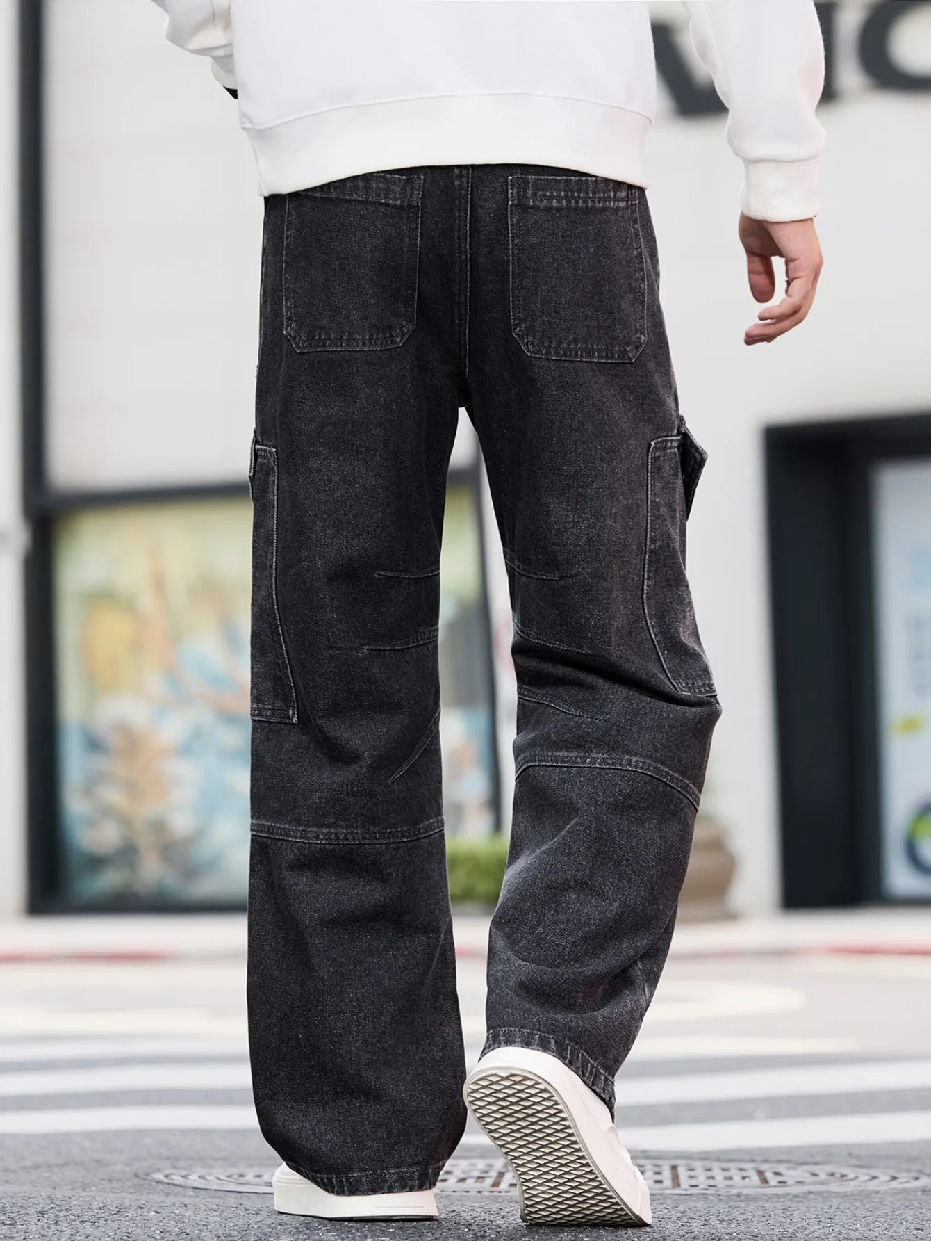 Men's Trendy Y2K Streetwear Cargo Jeans, Retro Black Loose Fit Wide-Leg Fashion Trousers For Men, Versatile Casual Denim Pants