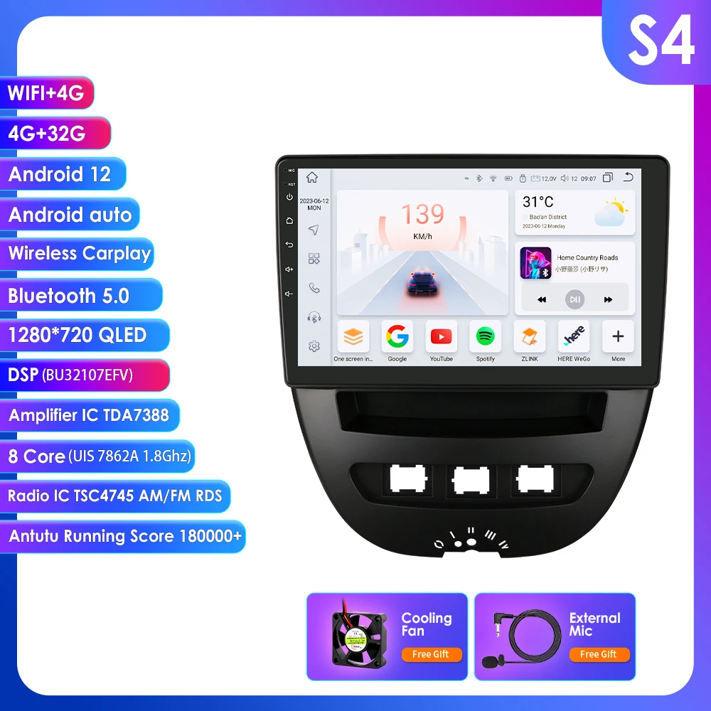 Android autoradio voor Peugeot 107 Toyota Aygo Citroen C1 2005 - 2014 Carplay Video GPS Navigatie Multimedia Speler DVD Geen 2din 360 Camera 4G Wifi BT RDS