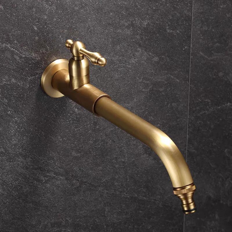 Outdoor Extended Faucet Brass Wall Mounted Single Cooling Rotating Basin Balcony Mop Tap Retro