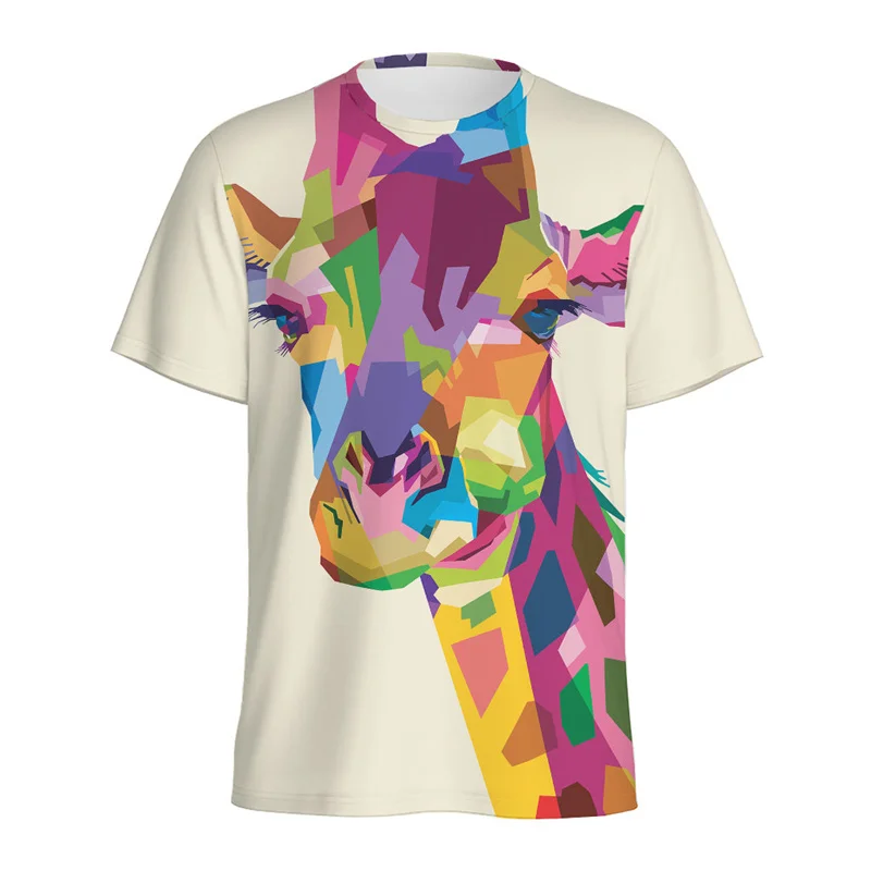 Cute Giraffe Pattern T-shirt For Men Summer 3D Printed Animal Skin T Shirt Fashion Round Neck Short Sleeve Kids Tees Tops