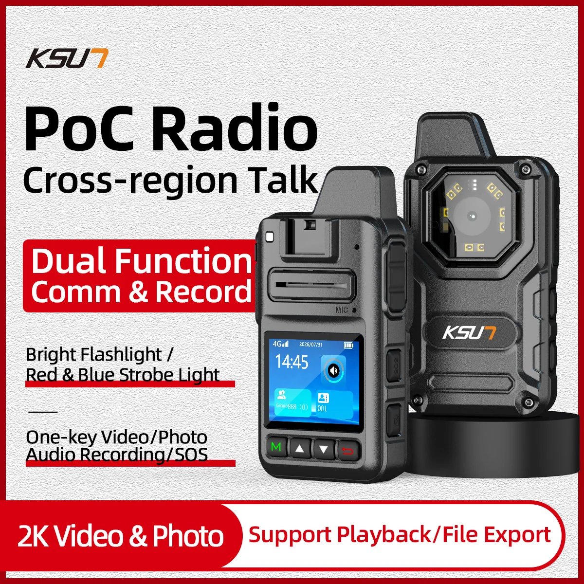 Strobe Flashlight 4800mAh CT65 4G PoC Radio Body Camera 2K HD 1440P IR Night Vision 120° Wide Angle One Key Record SOS Alarm