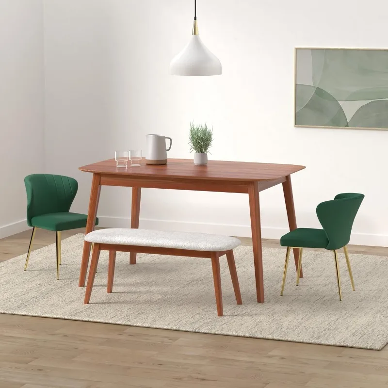 Set di 4 sedie da pranzo in velluto, sedia da pranzo imbottita capitonnè con gambe in metallo dorato, sedie da pranzo moderne della metà del secolo per