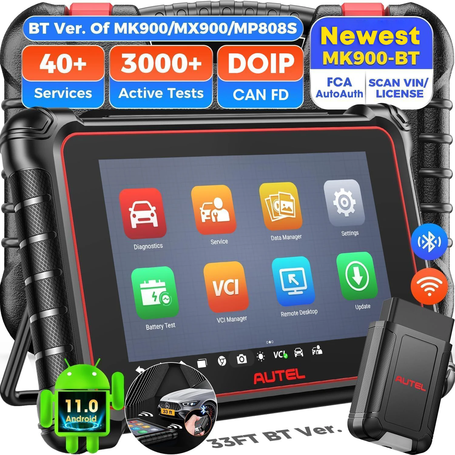 Image of Autel MaxiCOM MK900-BT mit Bluetooth Kfz-Diagnosegerät OBD2-Scanner 40+ Servicefunktionen Aktiver Test CAN-FD&DOIP Upgrade von MK900