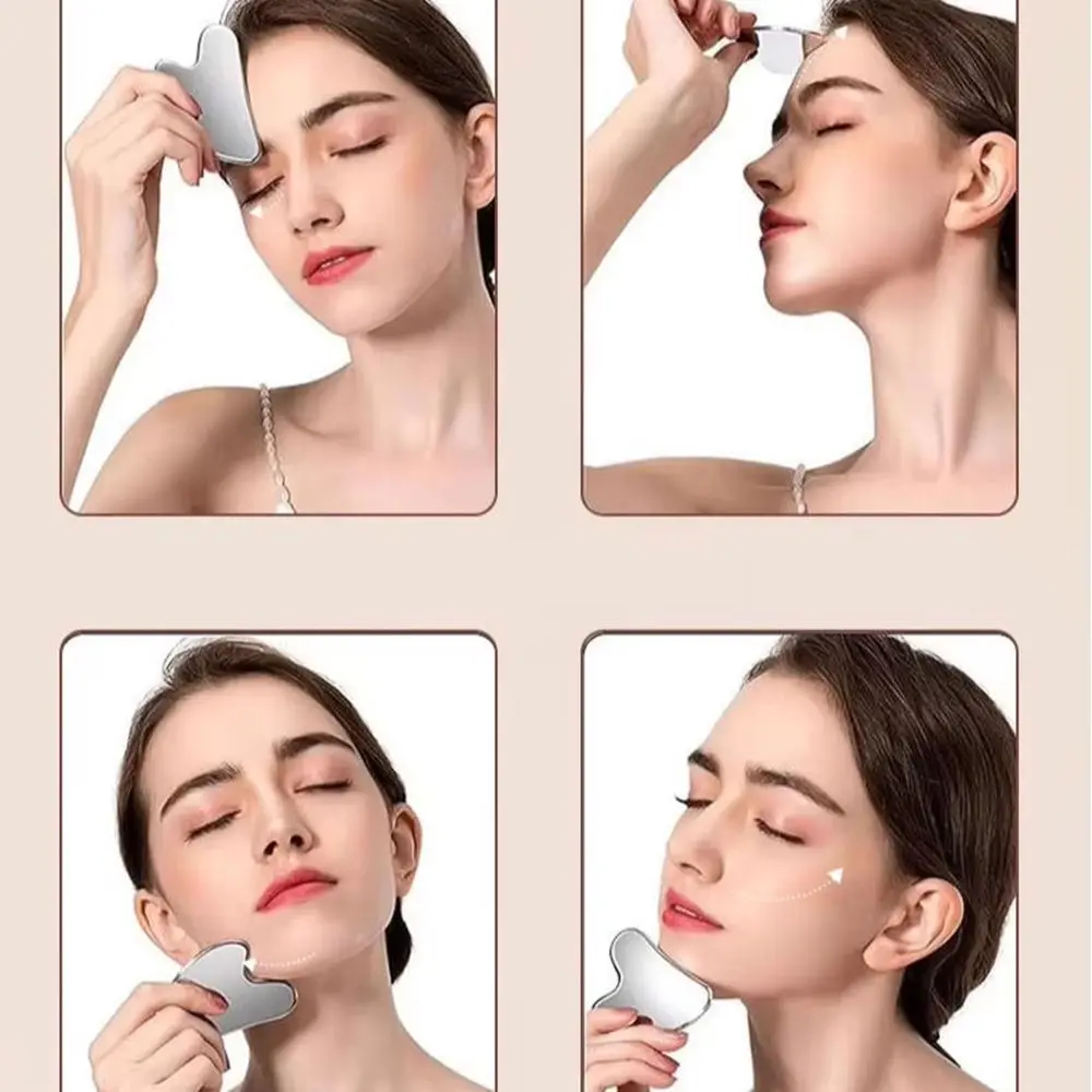 1pc Gua Sha Facial Tool Roestvrij staal GuaSha Massage Tool Natuurlijke universele gezichtsbehandeling Zilver Metaal Gua Sha Board Schoonheid Huidverzorging