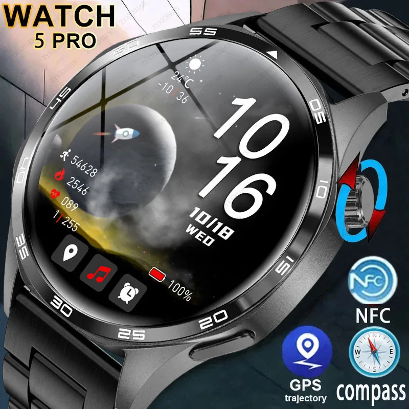 2024 New GPS Smart Watch Men GT5PRO 360*360 HD Screen Heart rate IP68 Waterproof Blood oxygen Smartwatch BT Call NFC Watch 5 Pro