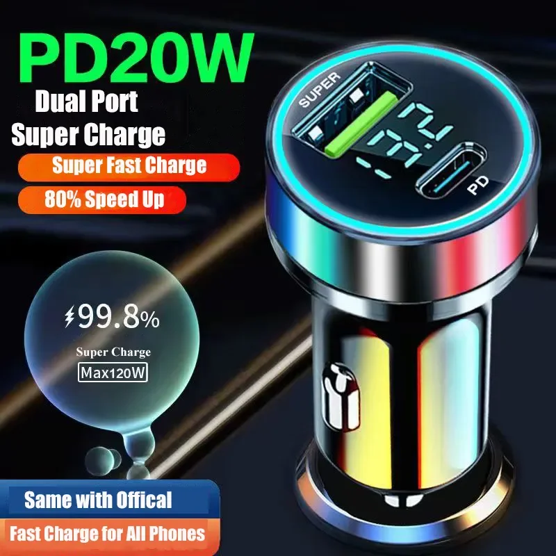 Pd 20W Sigarettenaansteker Usb C Autolader Voor Iphone 15 14 13 12 11 Pro Plus Samsung S24 S23 S22 Ultra,Piexl 7 Pro, Ipad Etc