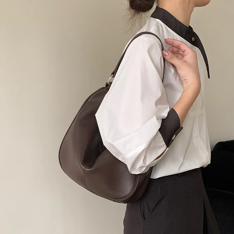 

2026 Laid-back Sheepskin Vegetable-tanned Dumpling Bag Genuine Leather Single-shoulder Armpit Crossbody Bag