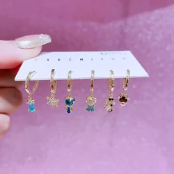 MIGGA 6pcs Fairy Tales Frozen Princess Dangle Earrings Set Gold Plated Huggie Earrings Women Jewelry