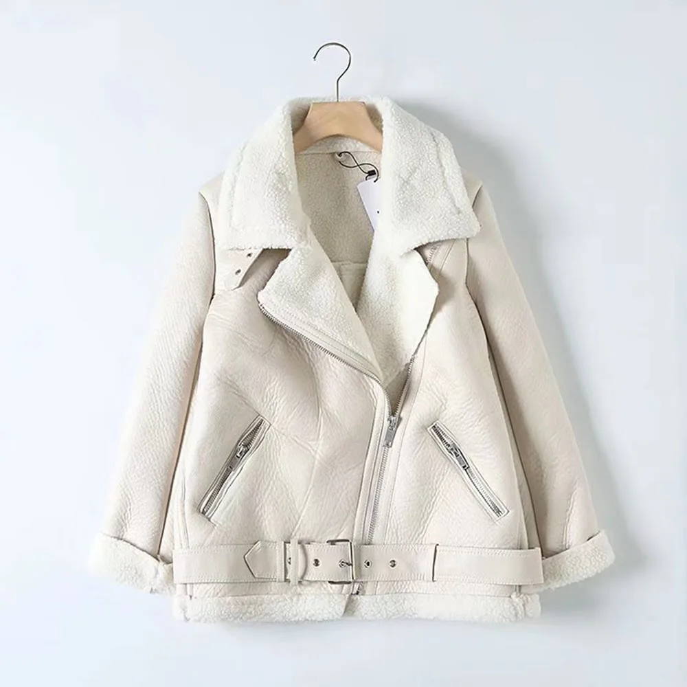 2024 Autumn And Winter New European And American Cross-Border Women's Street Fashion Solid Color Motorcycle Fur One Warm Coat.