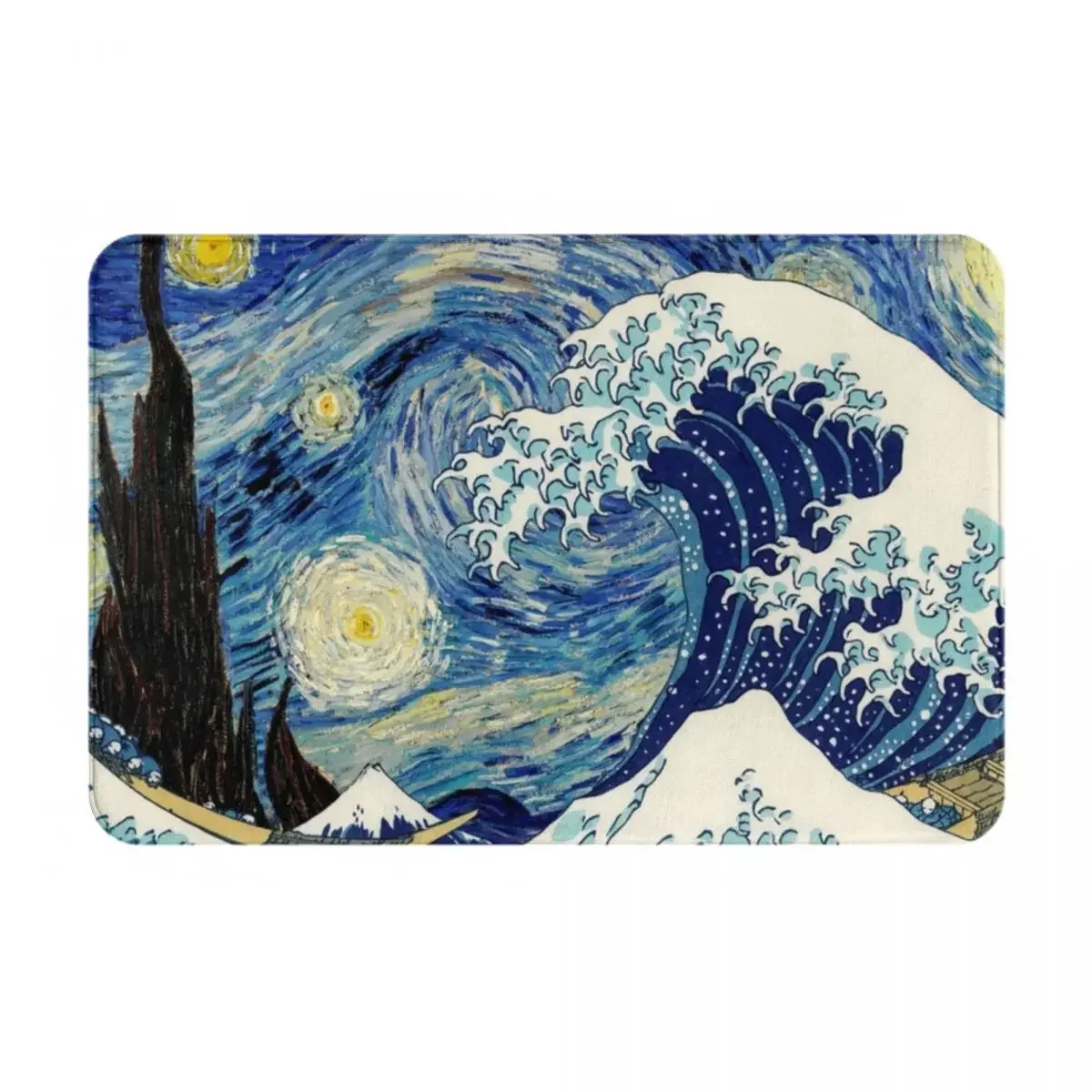 The Starry Night & The Great Wave Doormat Rug Carpet Mat Footpad Polyester Anti-slip Durable Front Room Corridor Kitchen Bedroom