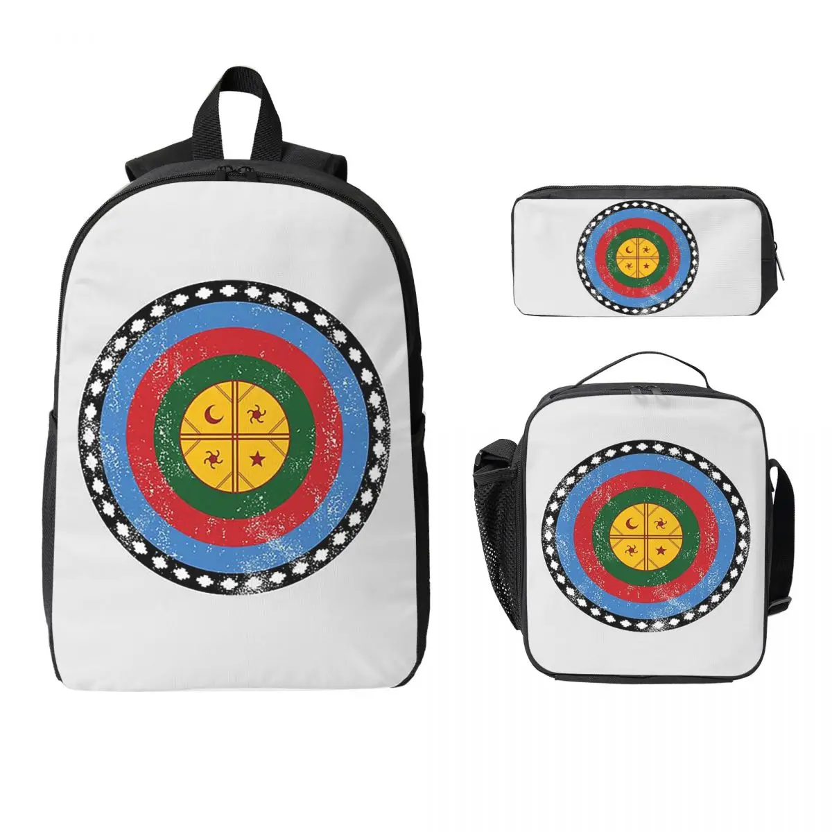 Mapuche Sign Symbol Graphic Backpack Student BookBag School Bag Laptop Shoulder Bags 3ps Insulated Lunch Bag Pencil Case