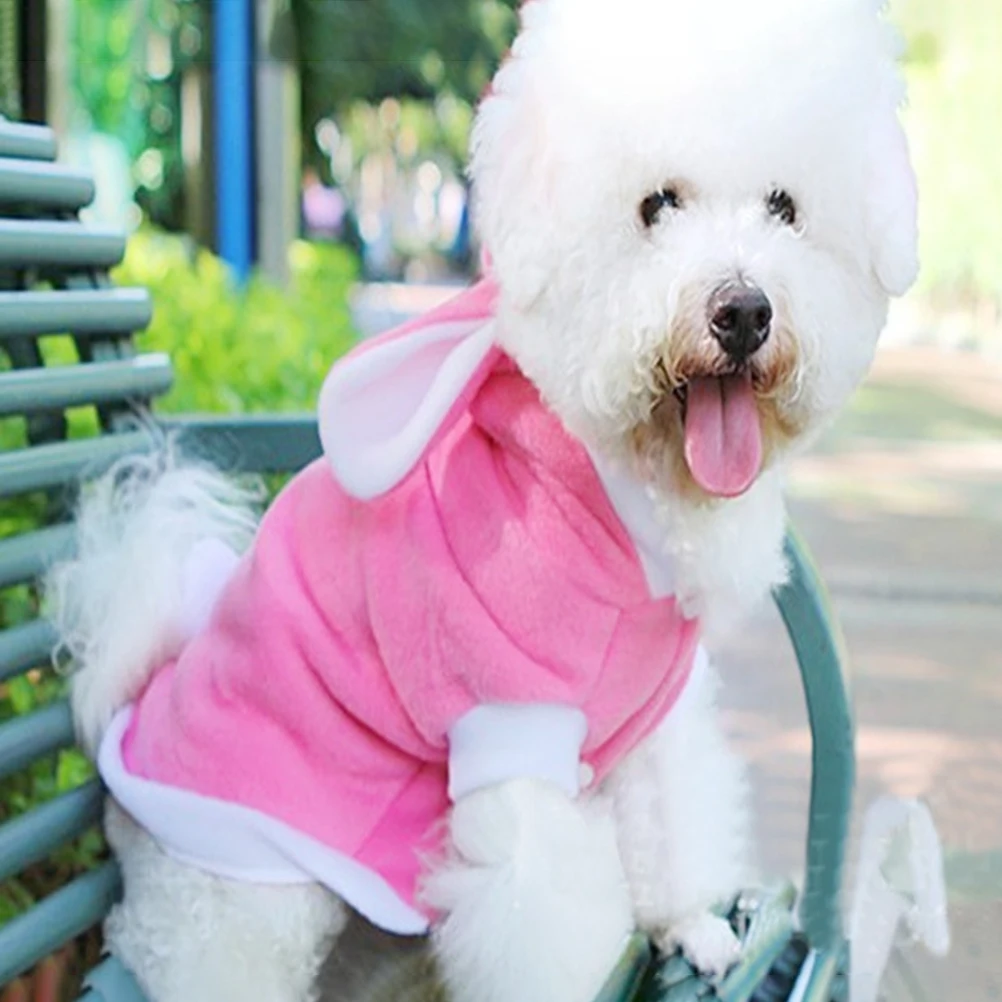 

Rabbit Costume Warm Pet Outfit For Small Dogs Cats Pink Xl Hooded Bunny Ears Party Wear Holiday Halloween Christmas