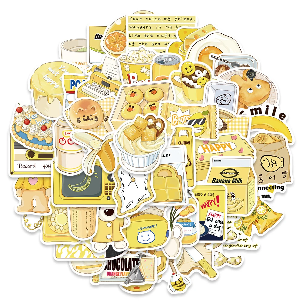 

10/30/50pcs INS Style Yellow Food Series Graffiti Stickers Cute Cartoon Sticker Laptop Suitcase Water Bottle Decals Decoration