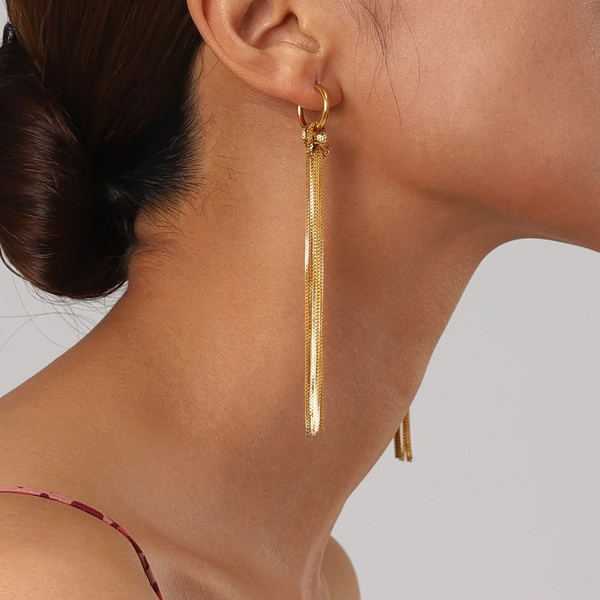 

Stainless Steel PVD 18K Gold Plated Tarnish Waterproof Long Tassel Drop Earrings For Woman Jewelry Wholesale INS