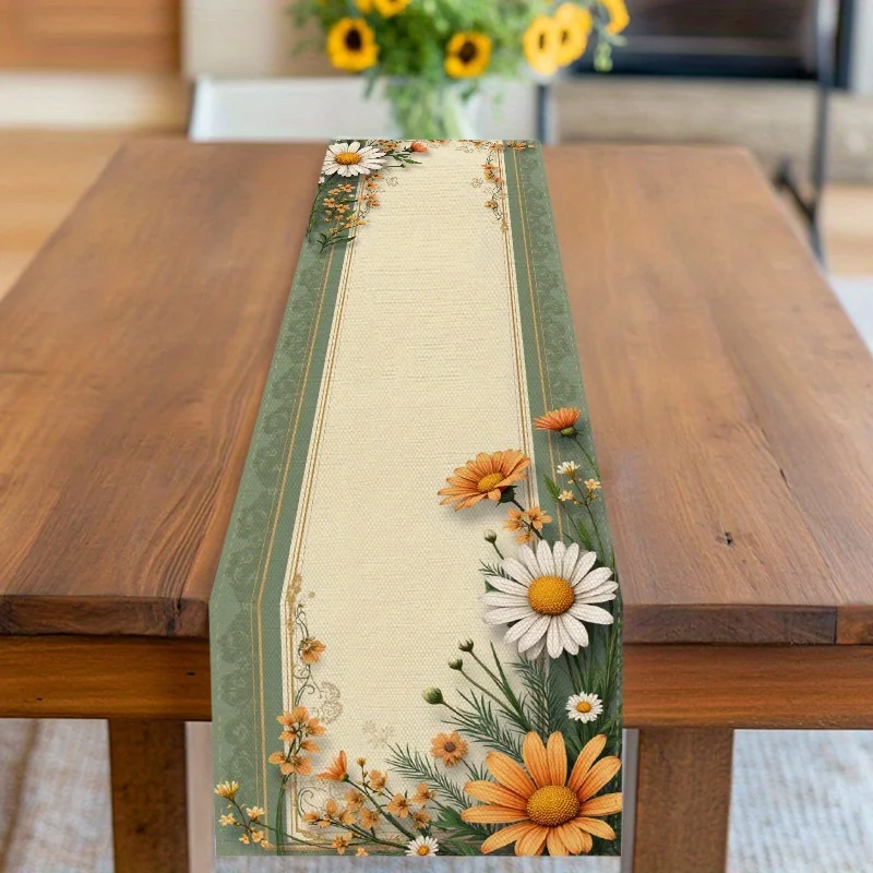 1pc Daisy Sunflower Table Runner Single Sided 2D Print Soft Linen Table Runner Dining Kitchen Farmhouse Decor Warm Cozy Gift