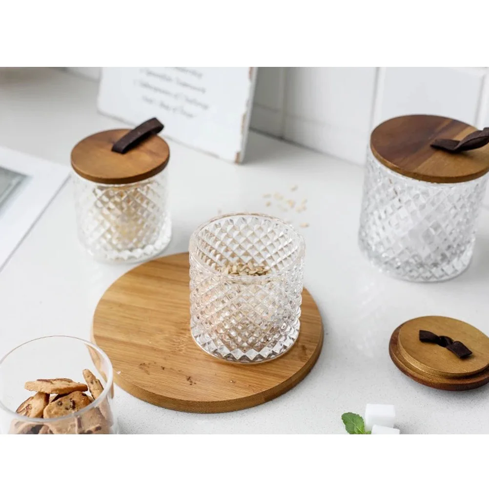 

1Pcs Glass Storage Jar Wooden Cover Multifunctional Container for Flour Sugar Rice Nuts Beans Snacks Cereal Coffee Tea Jewelry