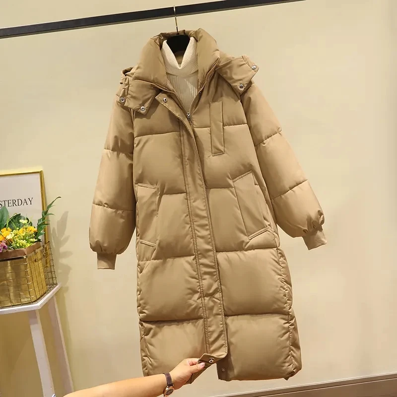 2023 Korean Jacket Women Winter long Parkas Solid Hooded Thicken Warm Female Snow Wear Coat Padded Loose Clothes