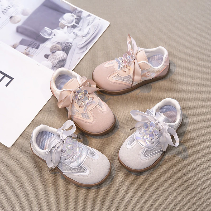 Children's Mesh Hollowed Tennis Shoes for Girls 2025 Summer New Toddler Casual Sneakers Floral Print Comfort Kids Skate Shoes