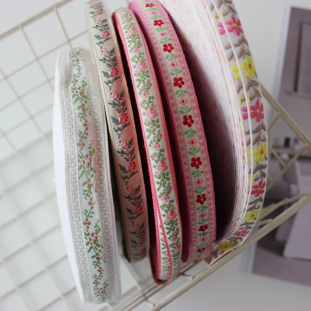 3Yards Pink Ribbon Flower Embroideried Trim Boho Lace DIY Clothes Bag Accessories Embroidered Fabric