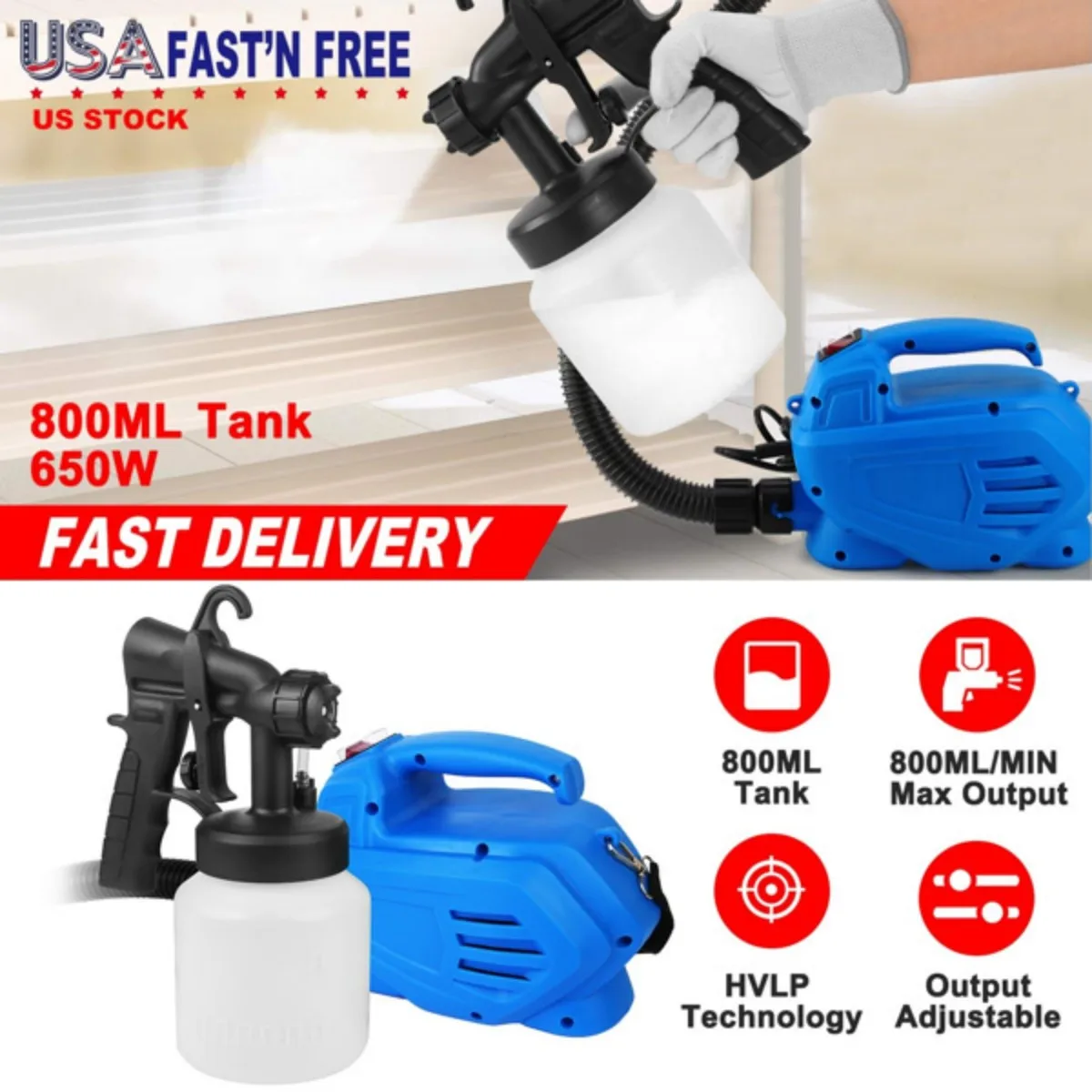 800ml pintura spray pintor 650w máquina pulverizadora de tinta 800ml/min saída hvlp óleo primer pulverizador de água com 3 padrões de pulverização