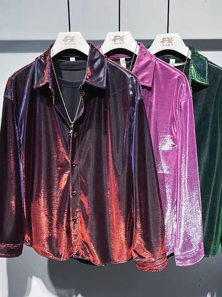 

Long Sve Men's irt Liquid Multicolor Changing Future Sensation Nightclub Aosphere Faionable Casual irt