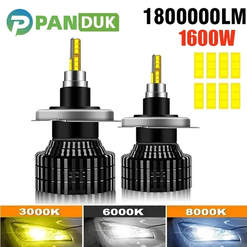 PANDUK H7 LED 2600000LM 2200W 360 H4 H1 H3 8 lados HB3 HB4 9012 Led H8 H9 H11 9005 9006 bombillas de faros de coche faros antiniebla automáticos 6000K