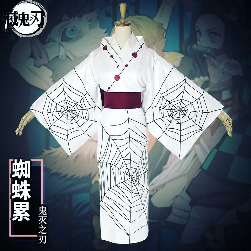 

Woman Spider Web Japanese Yukata Kimono with Obi Haori Photography Wear Comic Exhibition Clothing Stage Show Cosplay Costume