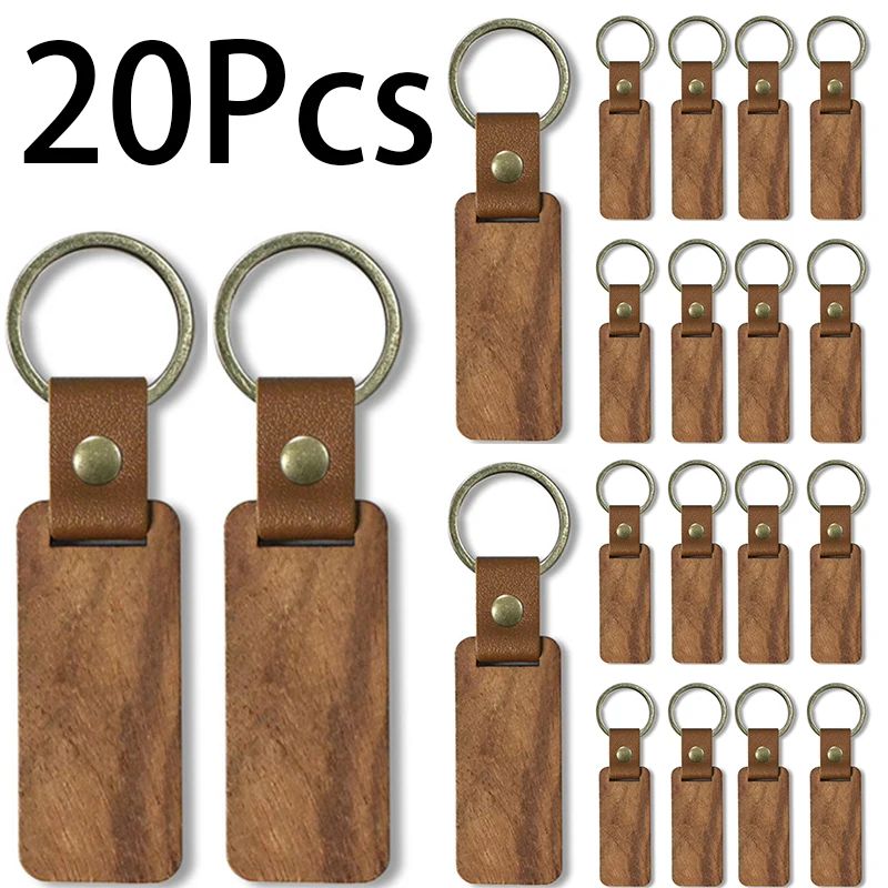 

20Pcs Vintage Key Chain Wooden Pendant PU Leather Key Chain Pendant