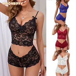 Sexy Lingerie Underwear Suits for Women Black Shorts Solid Lace White Vest Camisole Tube Top Flower Printed Womens Lingerie Set