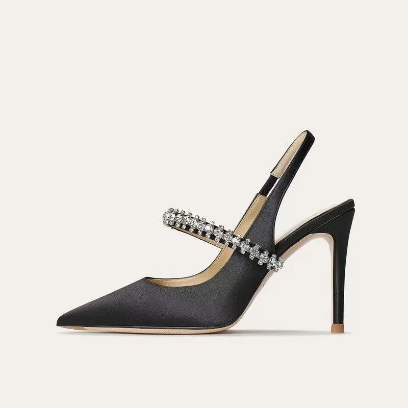 Women's Water Diamond 2025 New Slim Heeled Pointed High-heeled Shoes with A Headband and Sandals for Women's Singles image 5