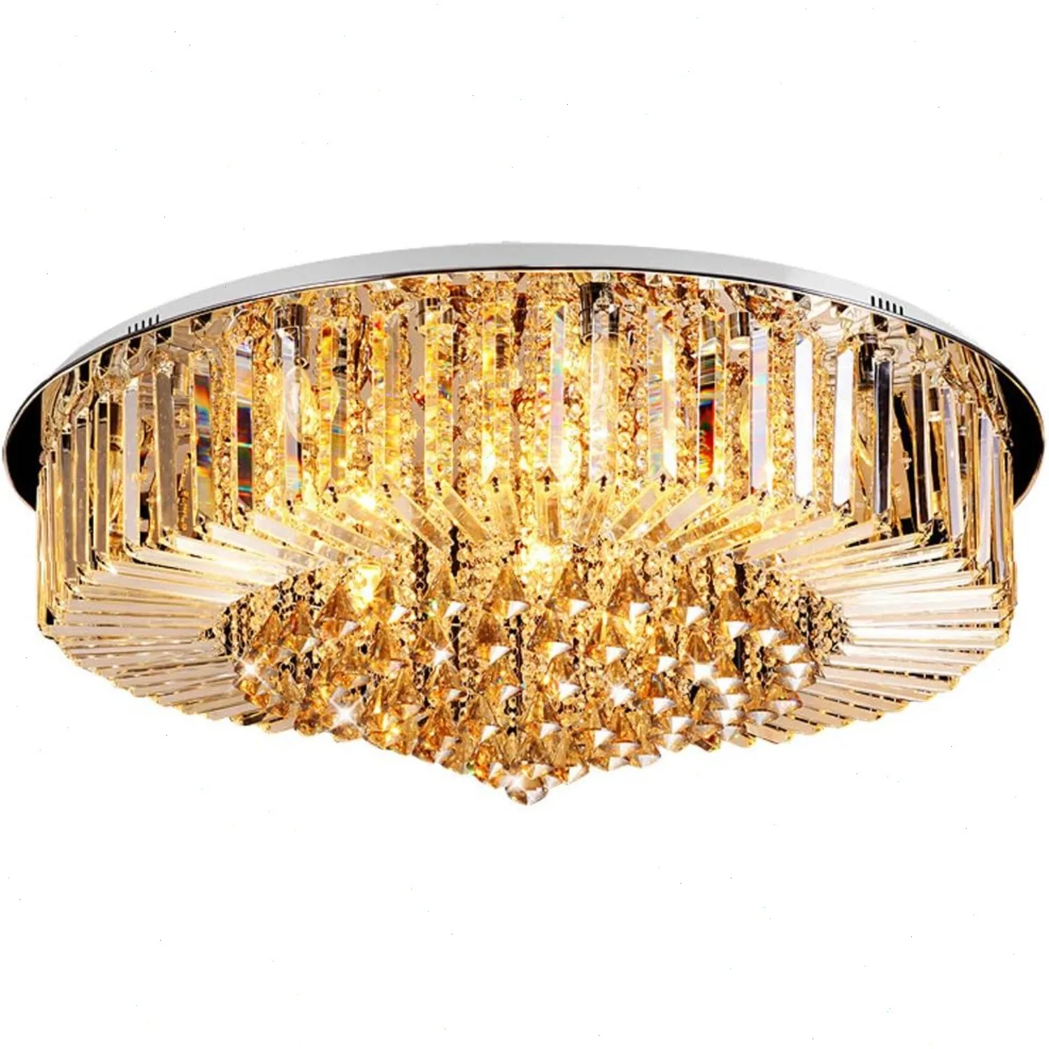 Lustre en cristal, Lustre moderne en cristal, Plafonnier en cristal à trois températures de couleur, Suspension pendulaire