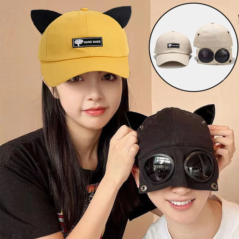 Baseball Cap Hats Outdoor Cap Casual Men and Women Cute cat Ear hat Fashion Pilot hat with Sunglasses funny party gift