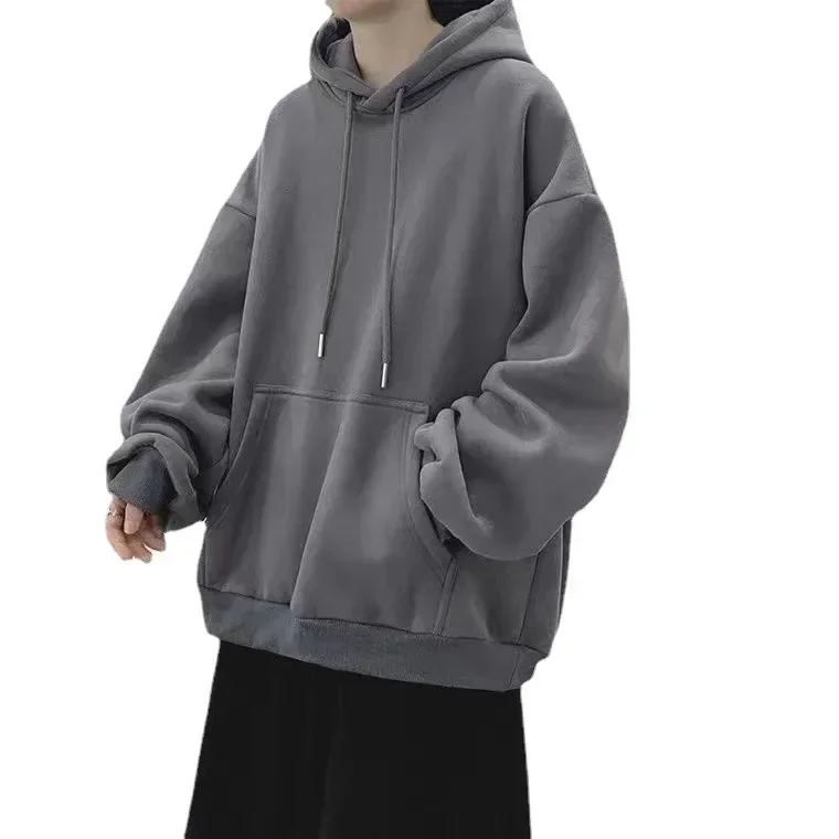 Fleece Hoodie Men Casual Pocket Long Sleeve Oversized Pullover Tops Harajuku Street Thicken Solid Sweatshirt Sports Pullover 5xl