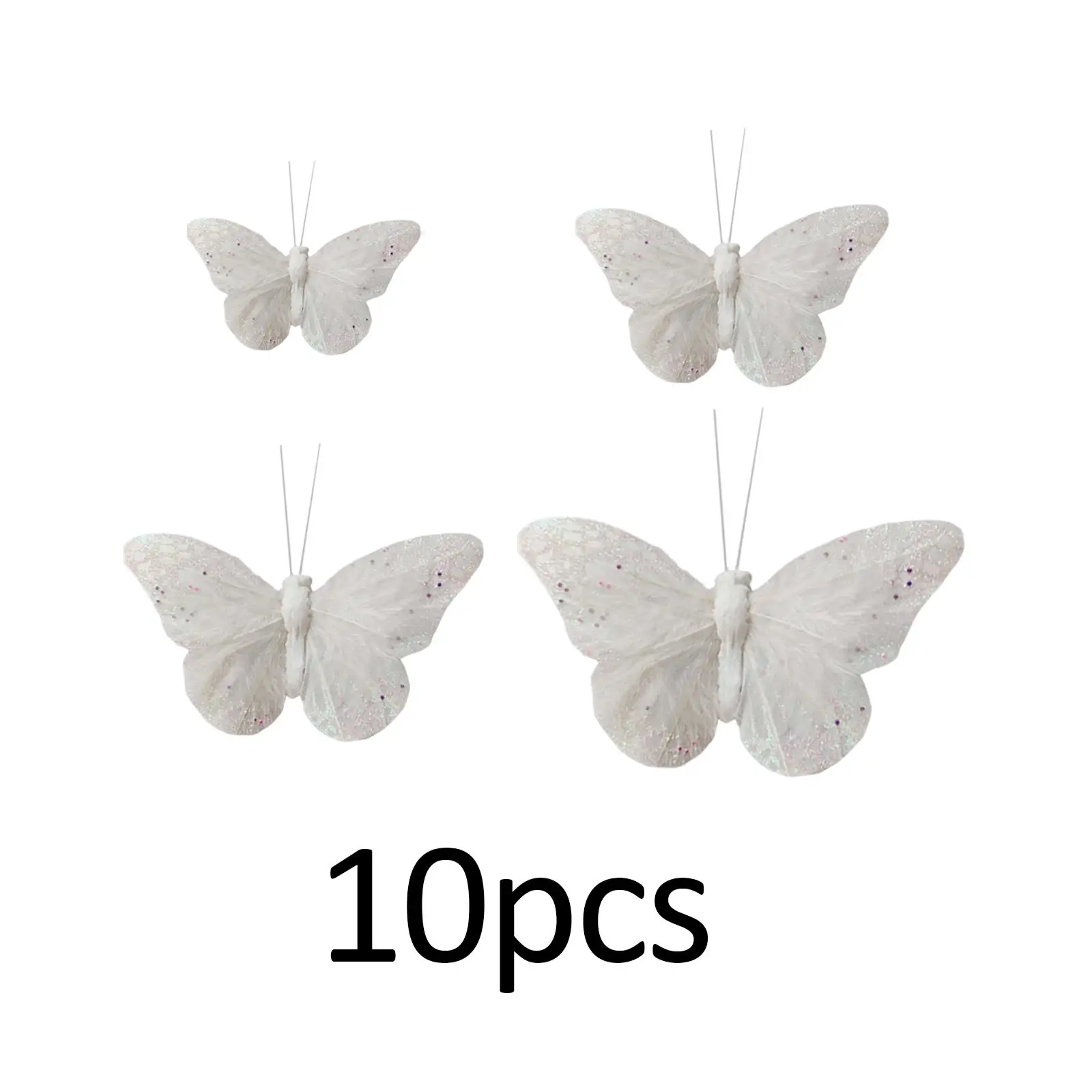 10Pcs 3D Butterfly Wall Decorations Fashion Decorative White Simulated Ornament for Bedroom Restaurant Festivals Indoor Holidays