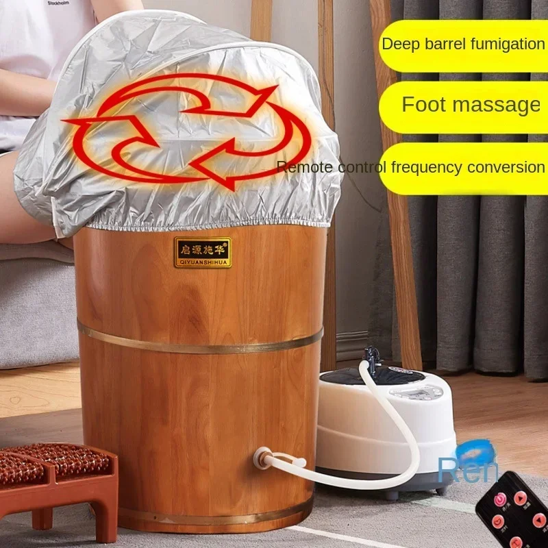 Oak Pedicure Thermal Bath Over-Calf Wooden Foot Soaker Insulated Heating Spa Basin Women's Wellness Use at Home