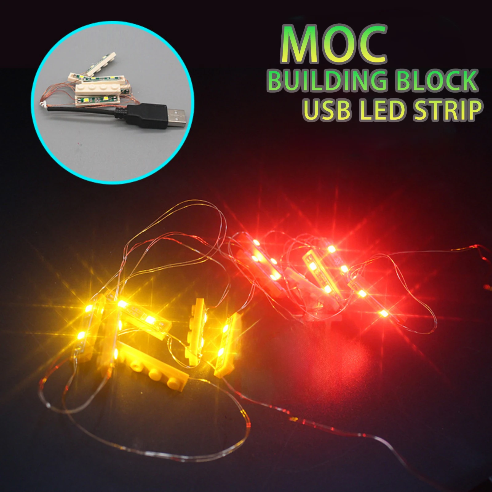 

1x4 Thin Brick Glowing LED Lighting USB 1 to 6 Splitter for MOC Street Scene Light Strips Green Yellow Red White Blue