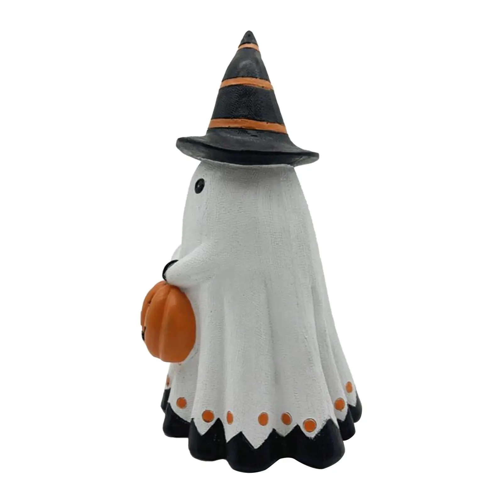 Halloween Evil Statue Holding Pumpkin Resin Figurine Gift wearing Witch Hat Decorative for Patio Festival Holiday Dining Room