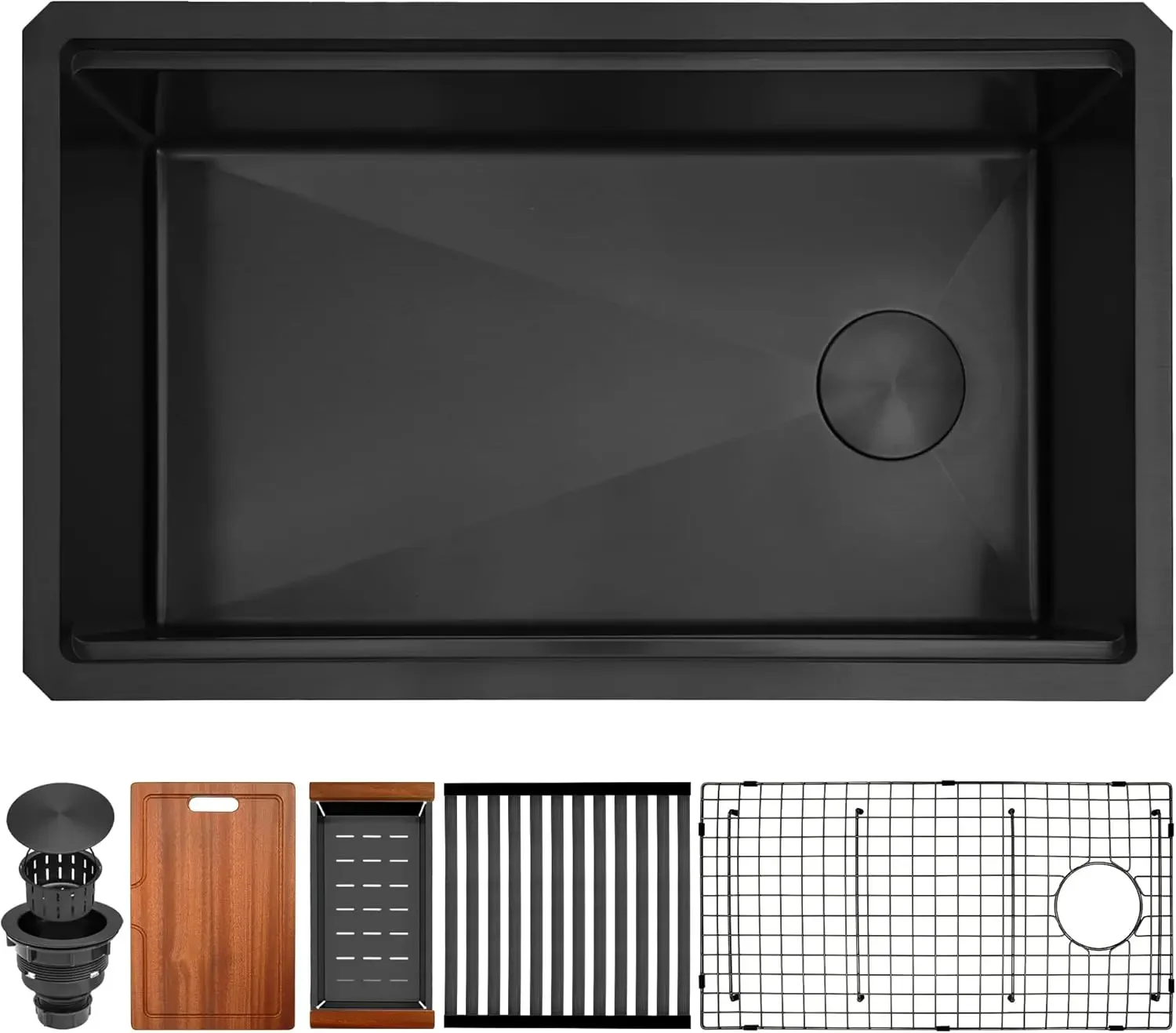 

Black Undermount Kitchen Sink,16 Gauge Stainless Steel Sinks,Single Bowl Workstation Sink,Modern Kitchen Sink Offset Drain (30"