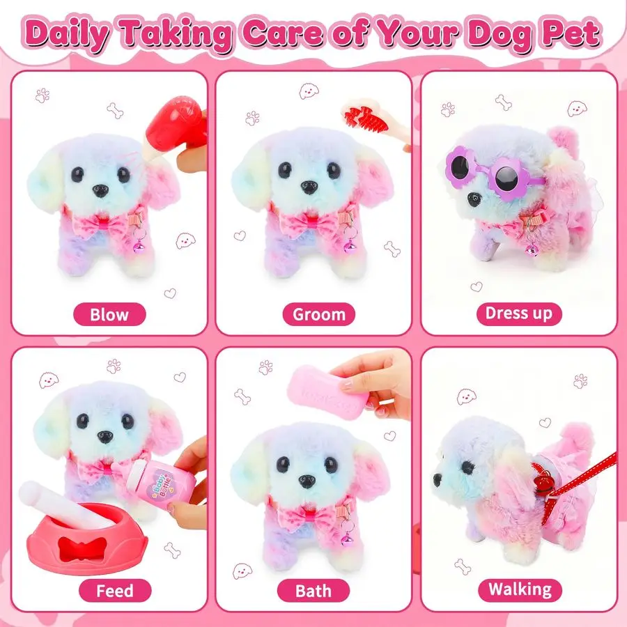 Dog Toys for Kids Girls, Pretend Puppy Stroller Playset for Toddler, Electronic Interactive Walking Barking Dog Toy, Pet Care am