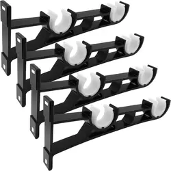 1/4PCS Black Curtain Rod Brackets Wall Curtain Rod Retainers Double Bracket Curtain Rod Hooks Aluminum Alloy Curtain Rod Hangers