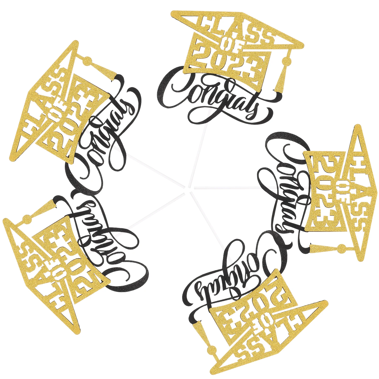 

5 Pcs Graduation Cake Inserts Picks 2023 Golden Decorative Cupcake Toppers for Dessert Party Congrats Graduation Picks Practical