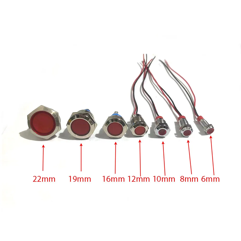 6mm 8mm 10mm 12mm 16mm Metall LED Warnleuchte wasserdichte IP67 Signallampe Pilot drähte Schalter 3V 5V 12V 220V rot blau