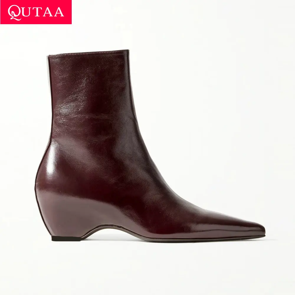 Stylish Women's Black Leather Ankle Boots with Wedge Heels