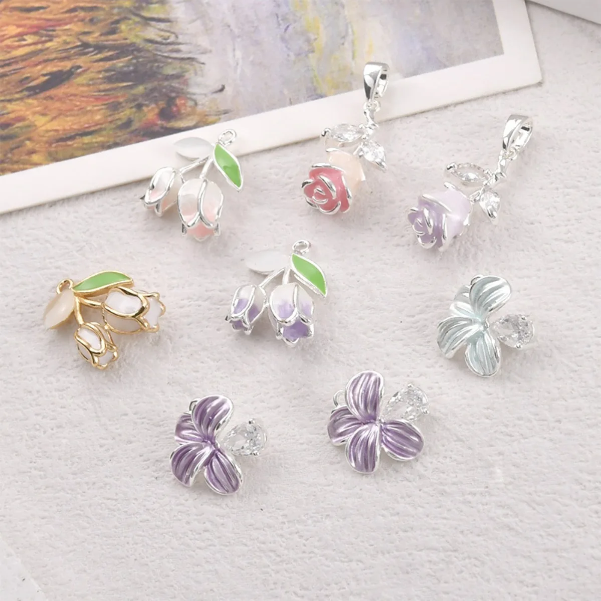Brass Thick Silver Plated Color Retentive Fresh Lily of the Valley Rose Bud Pendant DIY Bracelet Necklace Earring Jewelry Making